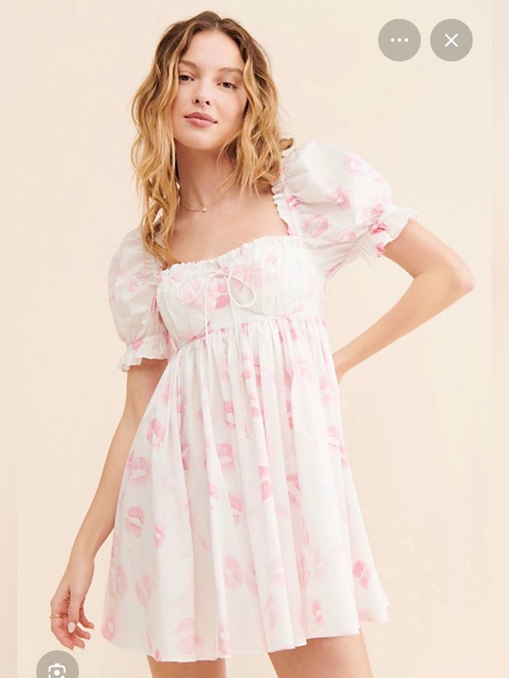 Selkie Pink Lip-Print Puff Sleeve Dress